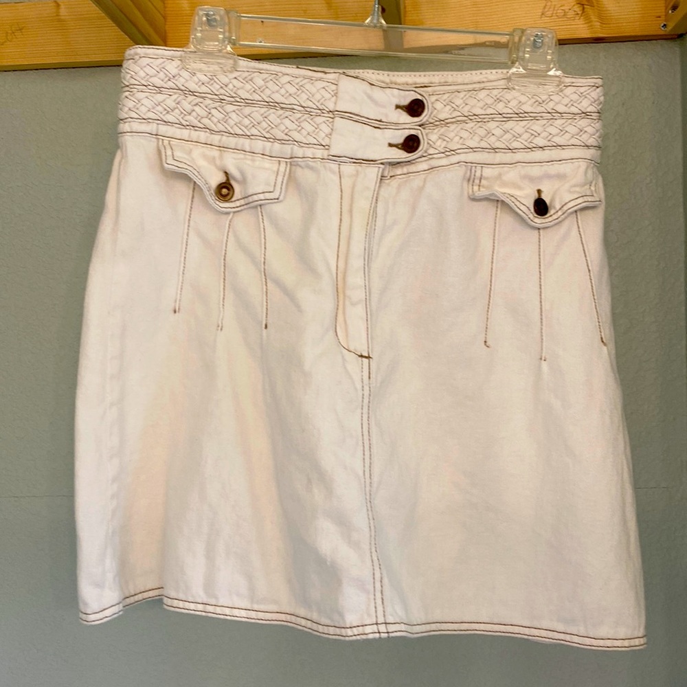 Free People White Jean Skirt braided waist A line small